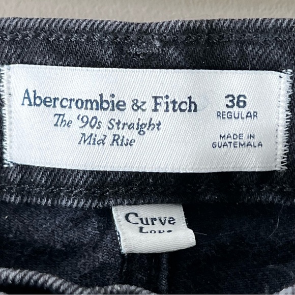 Abercrombie & Fitch Mid Rise 90s Straight Jean Washed Black Curve Love Size 36 - Picture 14 of 15